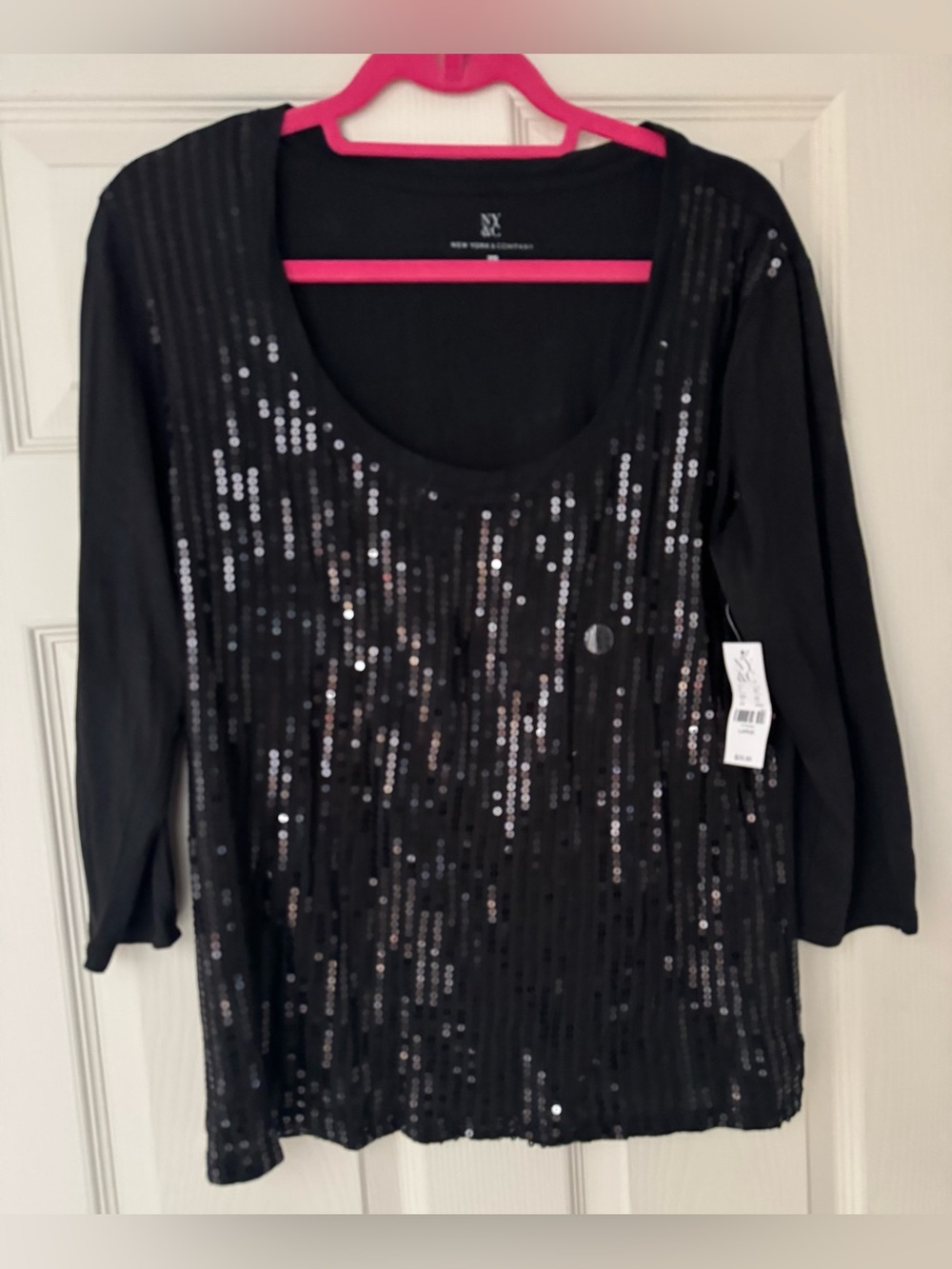 New York & Company Black Sequin Scoop-Neck Top / Size Large / NWT